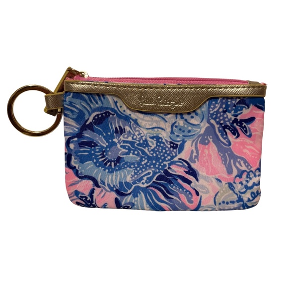 Lilly Pulitzer Key Ring ID Case in Shade Seeker Blue Pink White - Picture 1 of 3